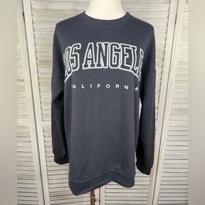 Women's Black Lightweight Los Angeles, California Crewneck Sweatshirt-Large